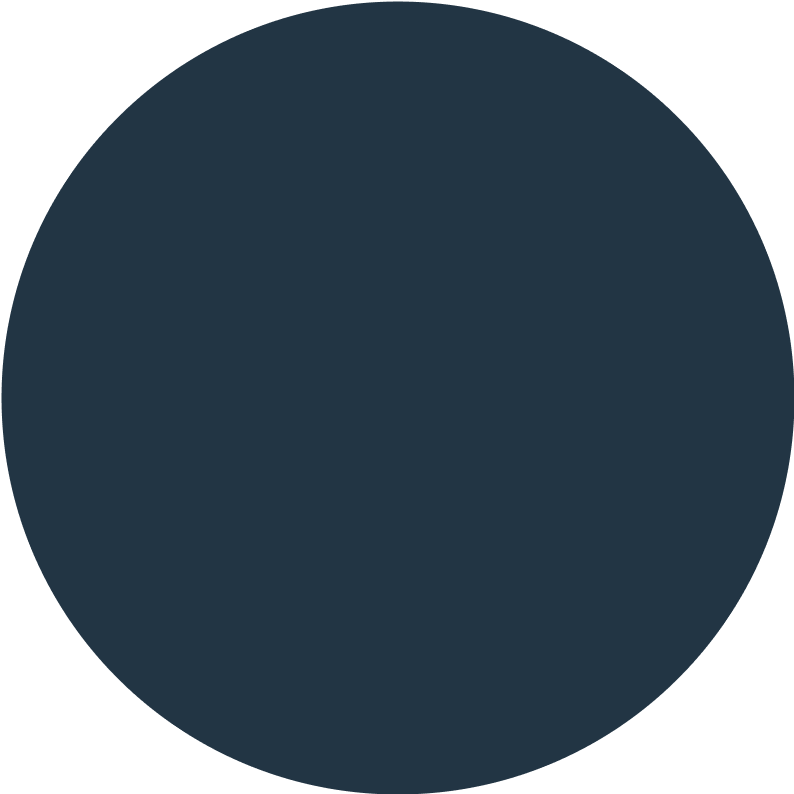 A solid dark blue circle against a white background.