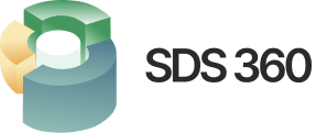 A 3D circular logo with green and blue segments next to the text "SDS 360" in black font.