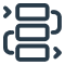 A flowchart icon with three horizontally stacked rectangles connected by arrows on both sides.